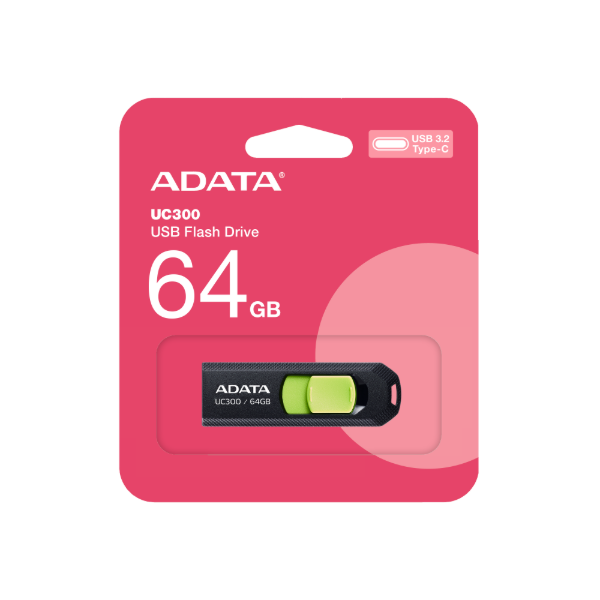 Producto - PENDRIVE 64GB ADATA UC300 USB 3.2 TIPO C NEGRO C/VERDE RETRACTIL - 0
