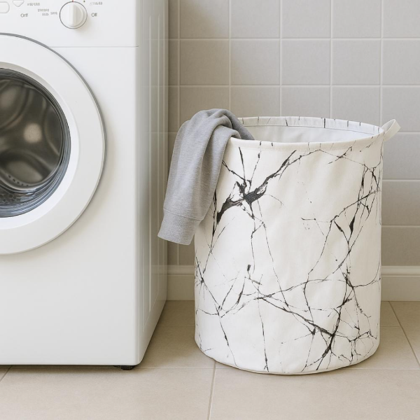 Producto - Cesto Laundry de tela simil marmol