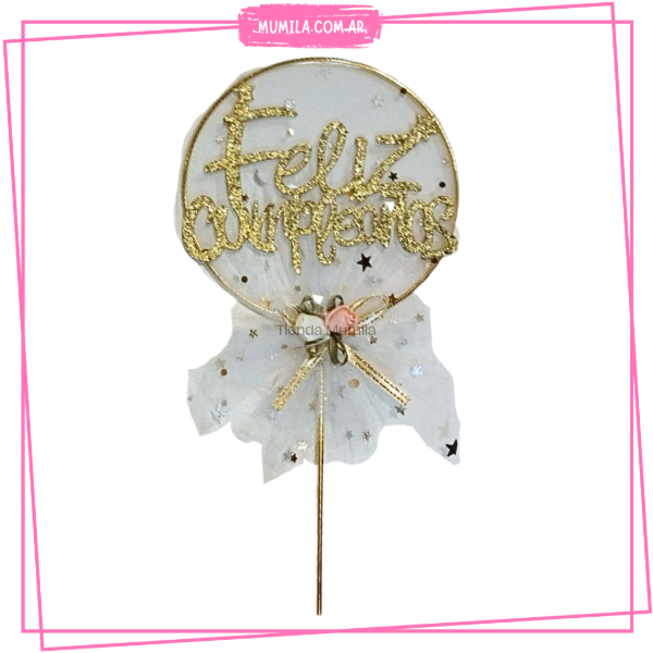 Producto - Topper Feliz cumpleaños con tul FC10