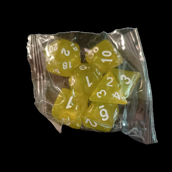 Producto - Set de 7 Dados - Verde Limon con Purpurina