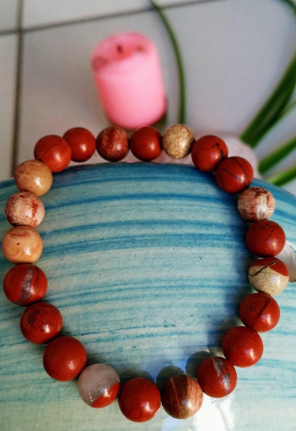 Producto - Pulsera de piedra en esfera jaspe rojo Talle M: 17,5 cm N 8