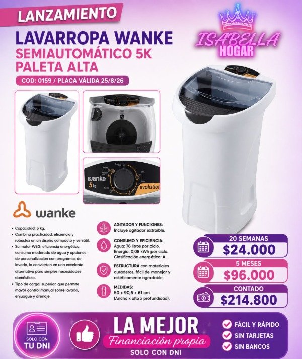 Producto - LAVARROPA SEMIAUTOMATICO WANKE 5K PALETA ALTA