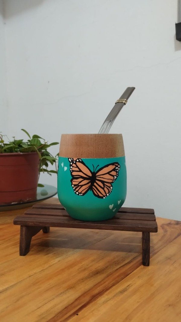 Producto - Mate Mariposa Verde agua (con bombilla) POR ENCARGUE