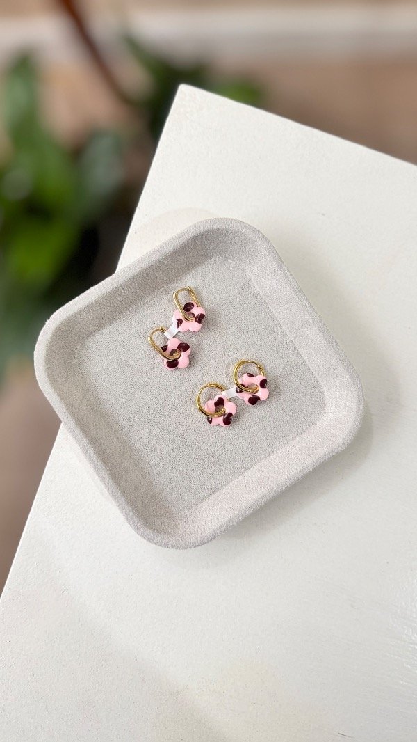 Producto - Aros mini flor lunares rosa/bordo - 0