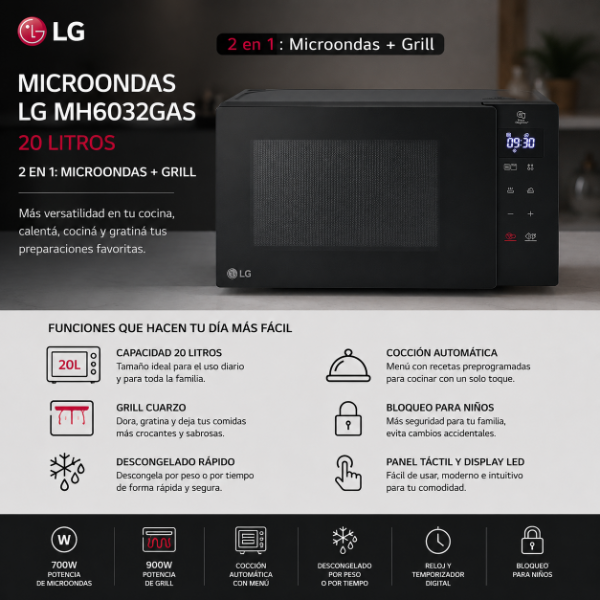 Producto - MICROONDAS LG MH6032GAS 20LTS