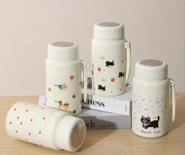 Producto - Termo de acero inoxidable con filtro y correa Happy animals