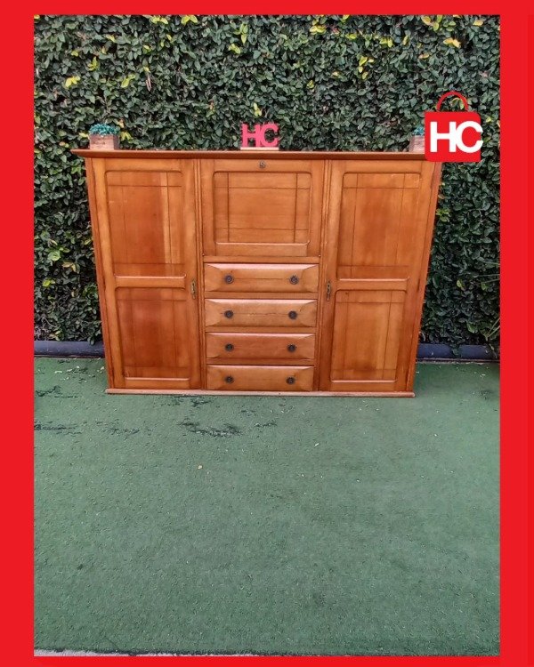 Producto - Mueble vajillero modular de madera con bar espejado y cajonera central