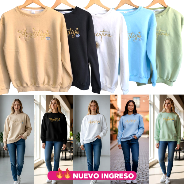 Producto - Buzo Argentina Mujer Frisa Invisible Cuello Redondo Bordado Varios Colores