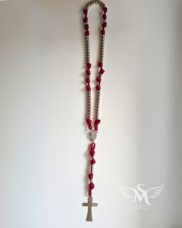 Producto - Rosario de Paracord y acero (bordó)