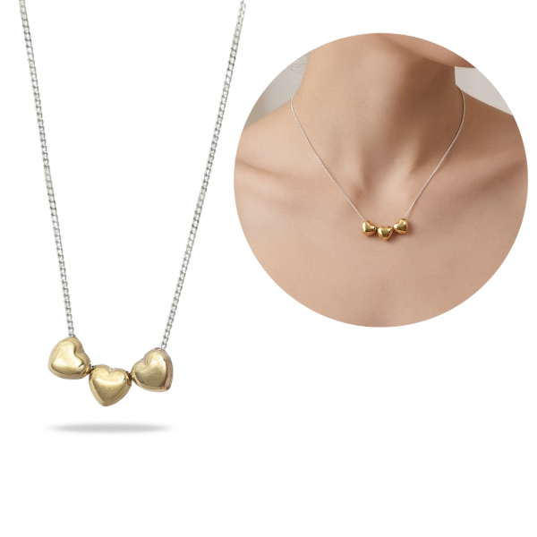 Producto - Conjunto Plata 925 y Oro Dije Tres Corazones con Cadena
