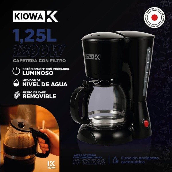 Producto - CAFETERA FILTRO 1200W 1.25L MODK-0057  KIOWA  NEGRO
