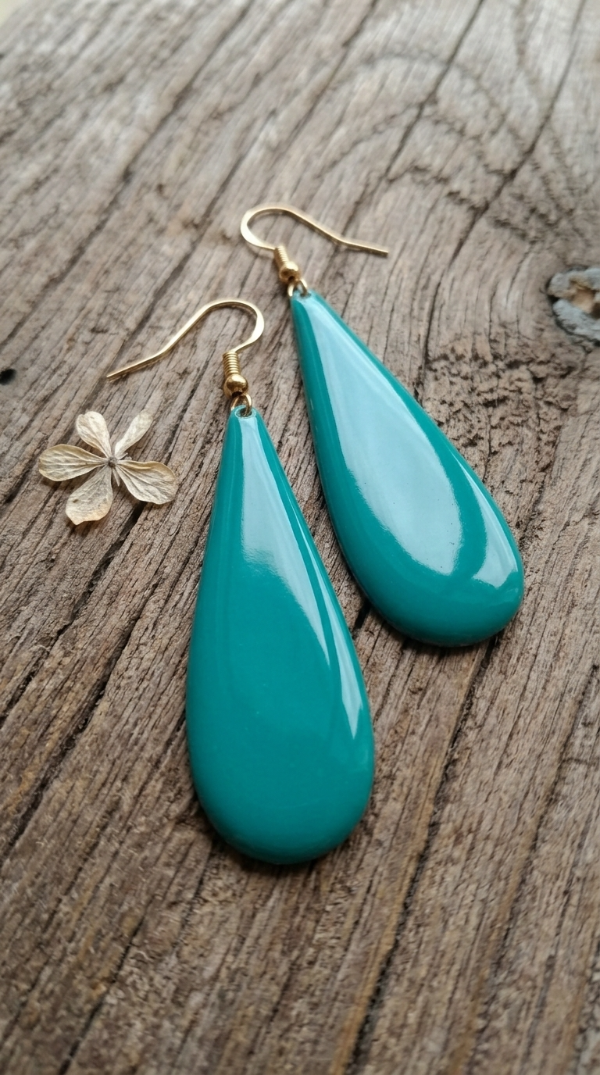 Producto - Aros Esmaltados Gota 7 cm Turquesa