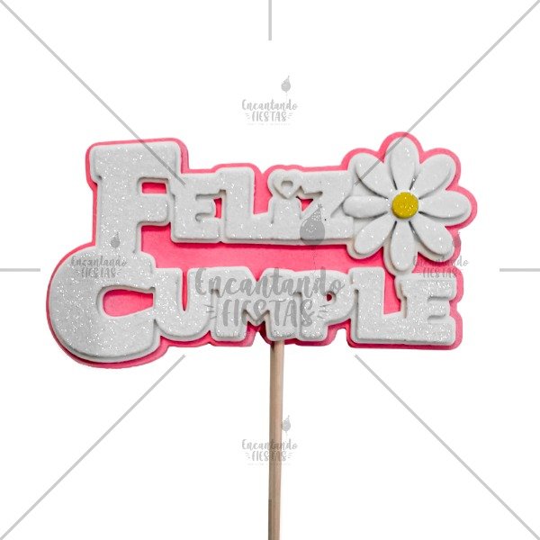 Producto - Cake Topper Feliz Cumple Margarita Torta Flor