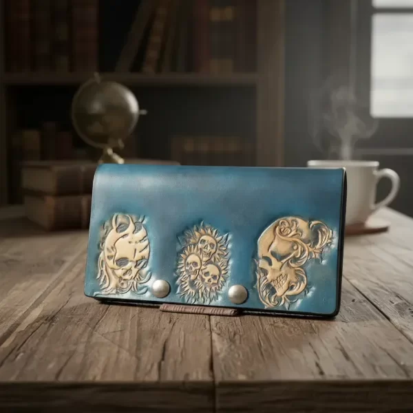 Producto - billetera celeste calavera