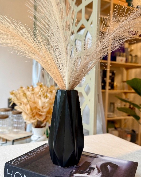 Producto - FLORERO DE CERÁMICA NEGRO ROMBOS