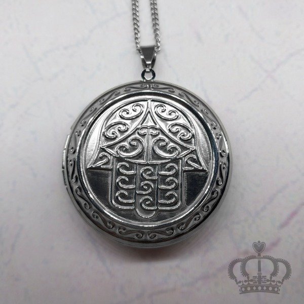Producto - Collar Relicario grande "Redondo Mano de Fátima" (acero quirúrgico)