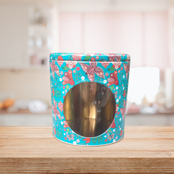 Producto - Lata Galletitas con visor cilíndrica 14x14 Mariposas