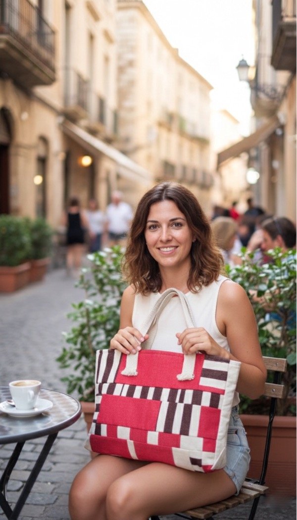 Producto - Cartera patchwork - crudo, bordó y fucsia