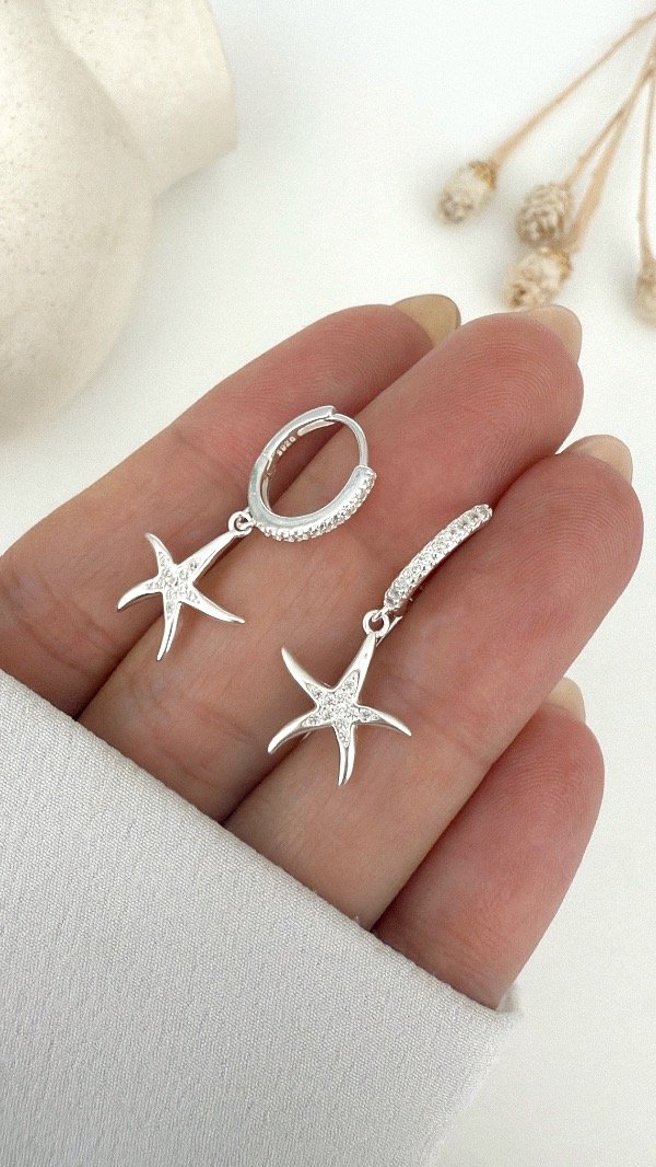 Producto - Argollas 1,3cm cubic dije estrella mar P925