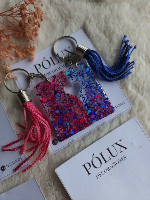 Producto - Rectángulo con corazón adentro - Glitter rojo y azul holo