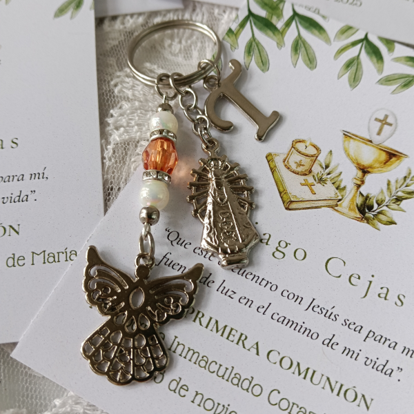 Producto - Llavero Angel calado, y Virgen de Lujan mas tarjeta personalizada