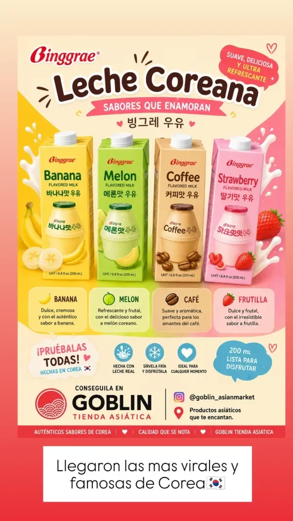 Producto - Leche Coreana saborizada(banana, frutilla, cafe y melon)