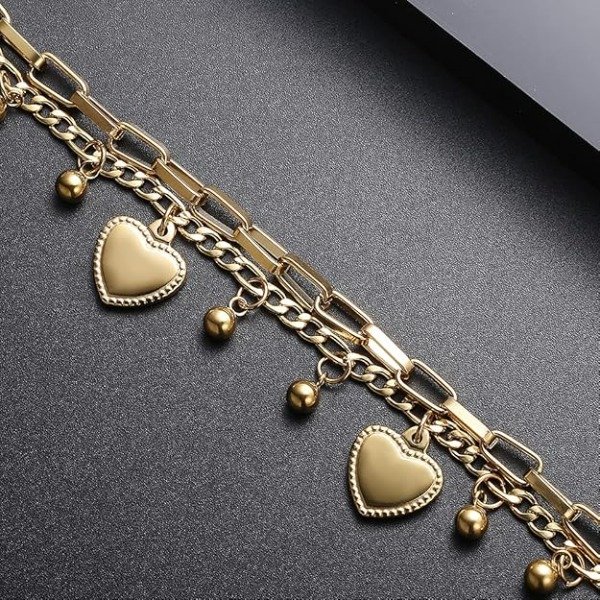 Producto - Pulsera de acero inoxidable 316L con dijes de corazón y boliitas - 6