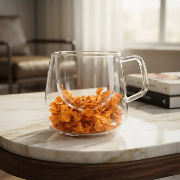 Producto - Taza De Vidrio Doble Pared Floreada Cafe Te 200ml Cristal - 1
