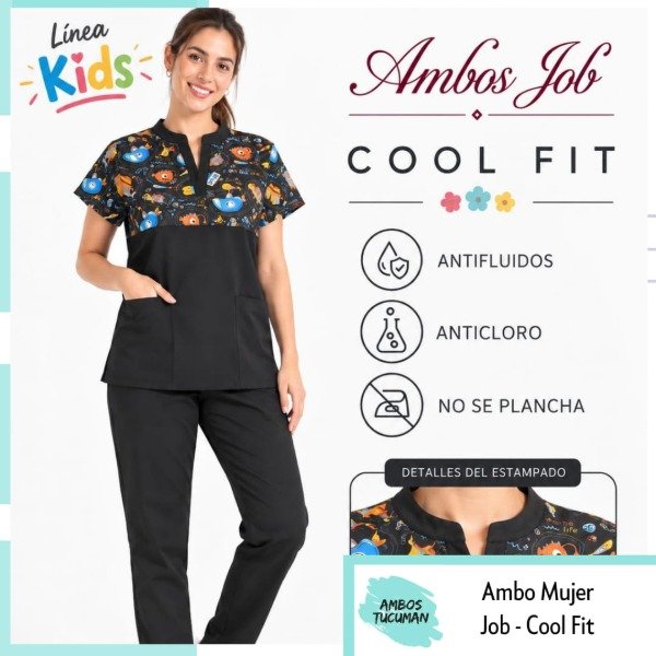 Producto - Ambo Job Negro Detalle Mar Infanitl  (Cool Fit )