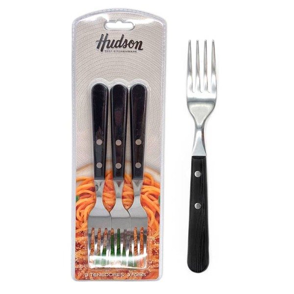 Producto - SET DE 3 TENEDORES HUDSON DAILY ACERO Y MADERA - 1