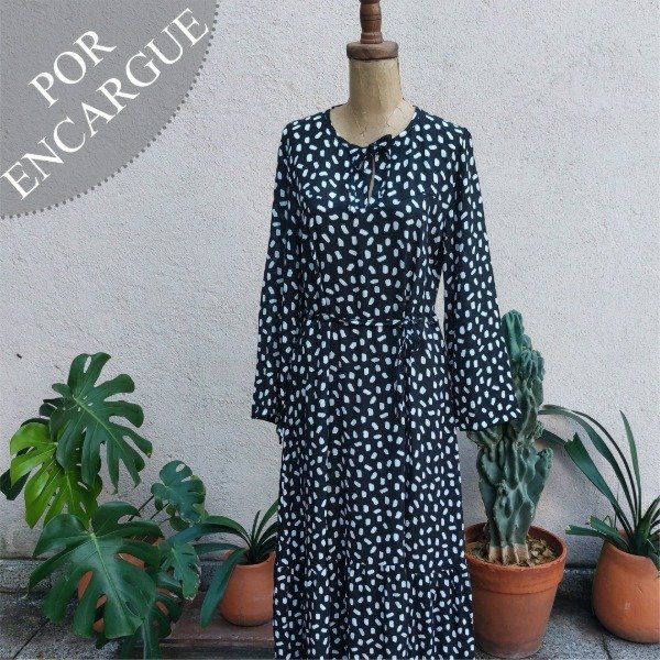 Producto - VESTIDO HERA LARGO ESTAMPADO BYN