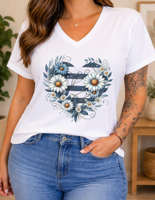 Producto - Remera de Algodon Argentina Blanco (Corazon margaritas)
