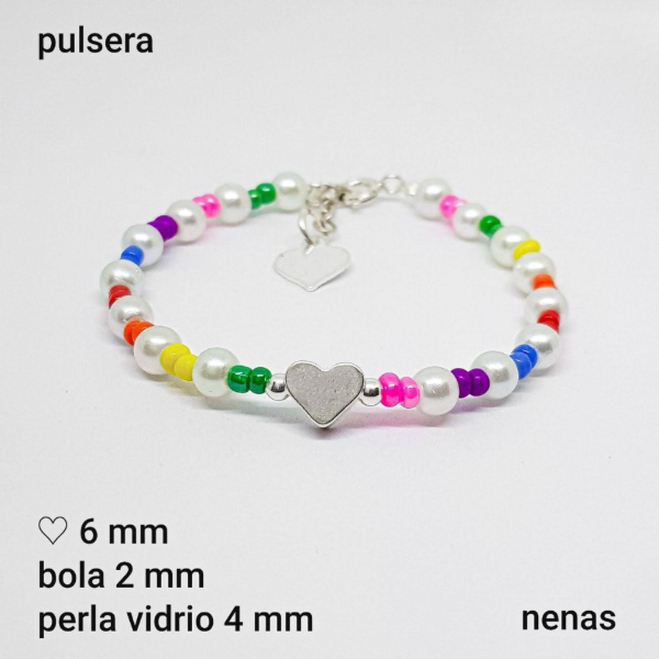 Producto - PUL #FP - Pulsera perla de vidrio, mostacillas y dije corazón (DÓLAR)