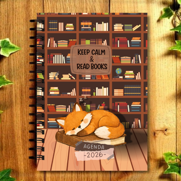 Producto - Agenda a5 - 2026 Con fechas - Ilustrada - "Zorrito Lector Dormido"