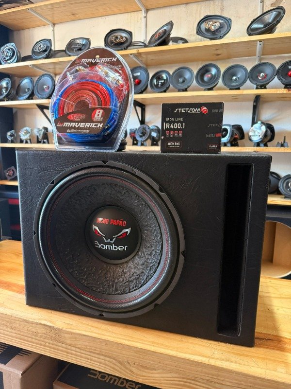 Producto - COMBO SUB 15" BOMBER 400RMS + POTE 400.1 STETSOM + CABLES + CAJON MDF SLOT