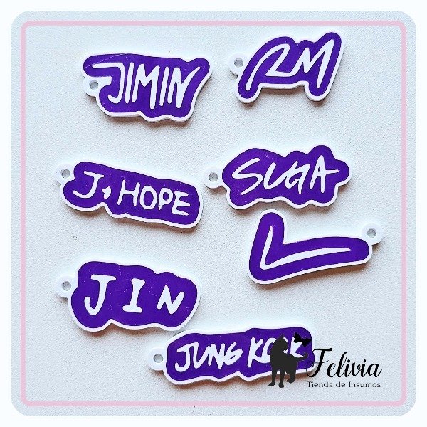 Producto - Nombres BTS pack x 7. Blanco/Violeta