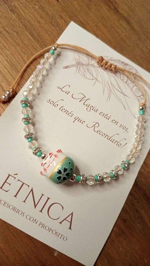 Producto - Tobipulsera Maneki Neko - verde agua/turquesa