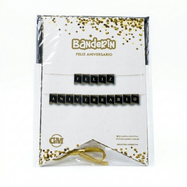 Producto - Banderin feliz aniversario negro con doraod - 1