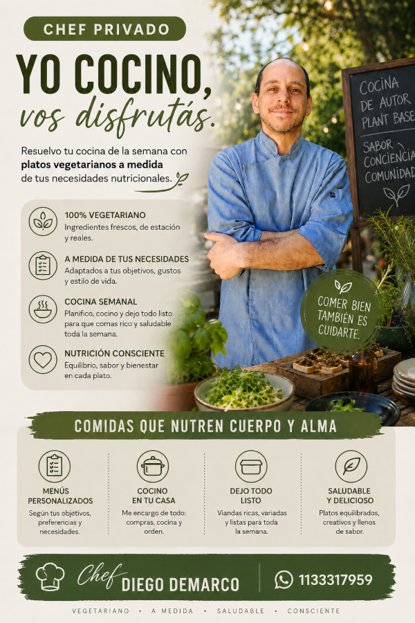 Producto - CHEF a DOMICILIO -  COCINA VEGETARIANA Y PLANT BASED - 0