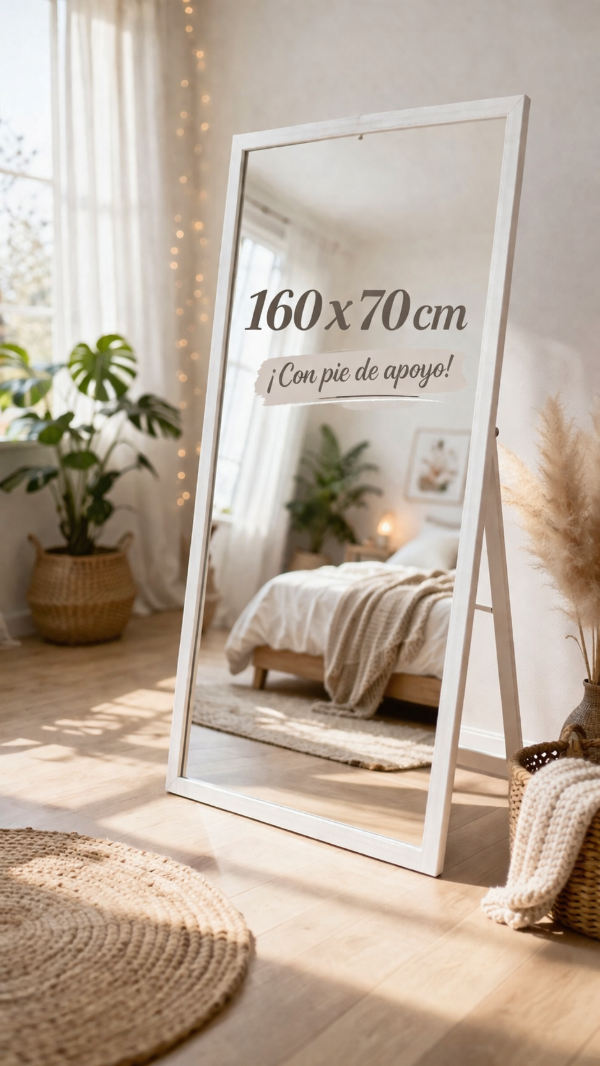 Producto - Espejo con pie y marco de madera vintage 160 x 70 cm