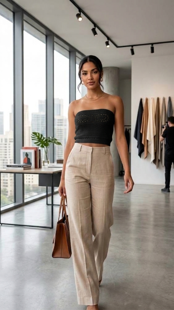 Producto - Top Crop Strapless Tejido en Hilo de Algodón - Estilo Calado Texturado - 13