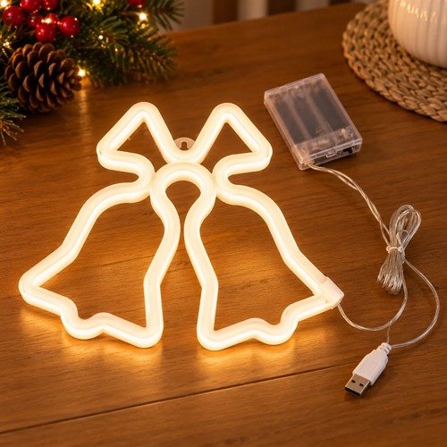 Producto - Cartel Neon Led Campanas De Navidad Luz Noche Deco 3 pilas AA o USB - 2