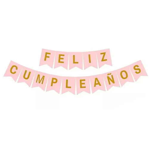 Producto - Banderin Feliz cumpleaños liso rosa pastel