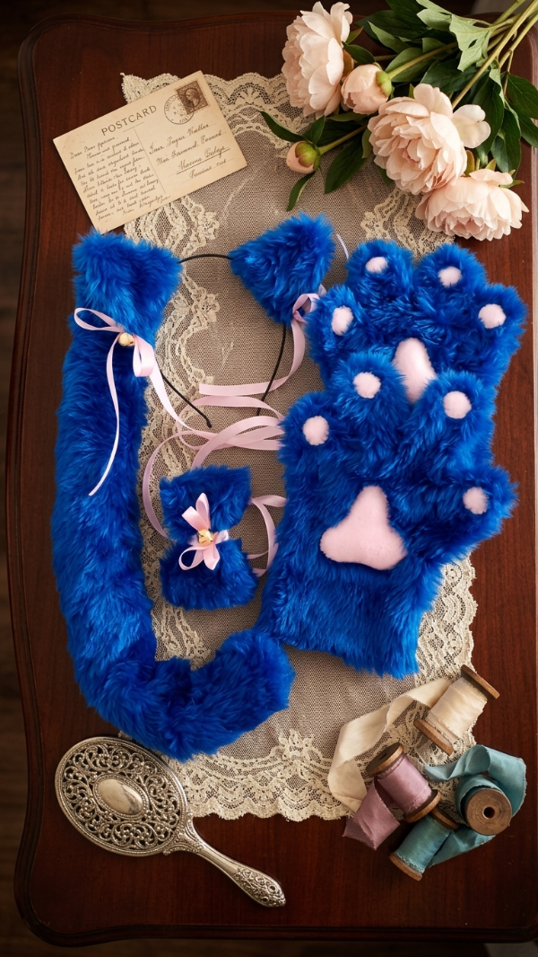 Producto - conjunto de gato neko manoplas azul - 2