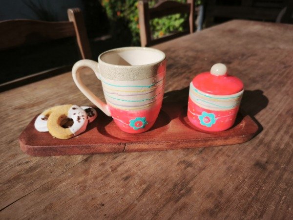 Producto - Set Taza y Azucarera " Flor Celeste"