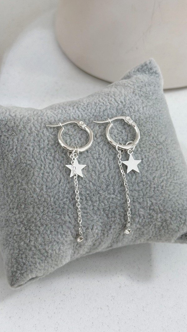 Producto - Argollas dije estrella y cadenita ACERO BLANCO