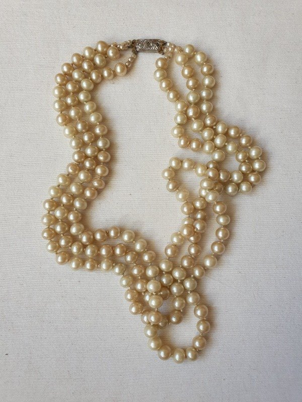Producto - Collar de Perlas Satin Enfiladas Tres Vueltas Broche Plata - 3