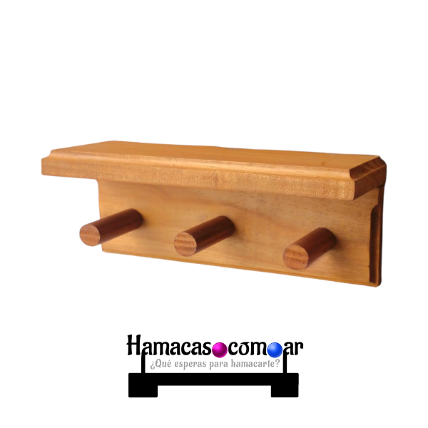 Producto - Perchero madera premium para pared largo 30 cm con 3 perchas