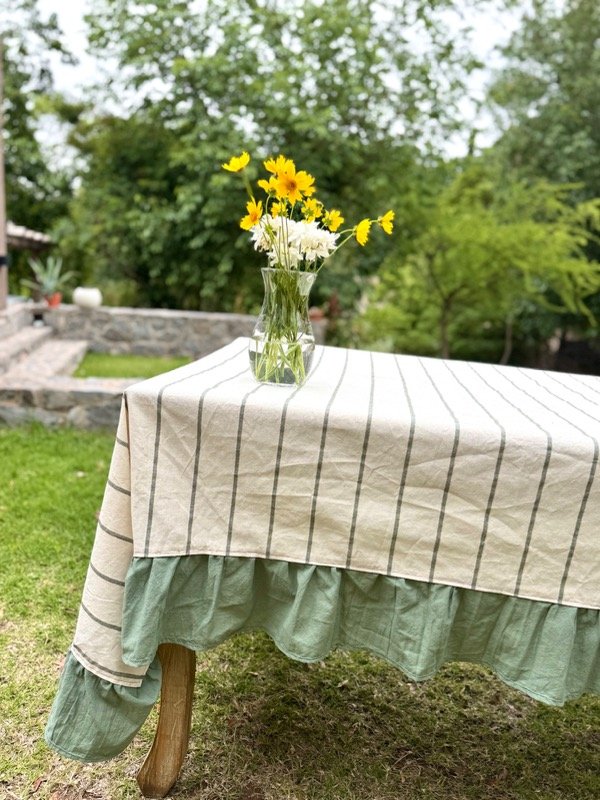 Producto - Mantel verde rayas volado