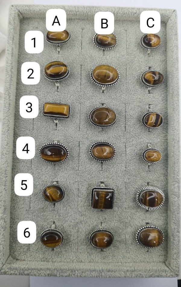 Producto - Anillo baño en plata de piedra ojo de tigre - 0
